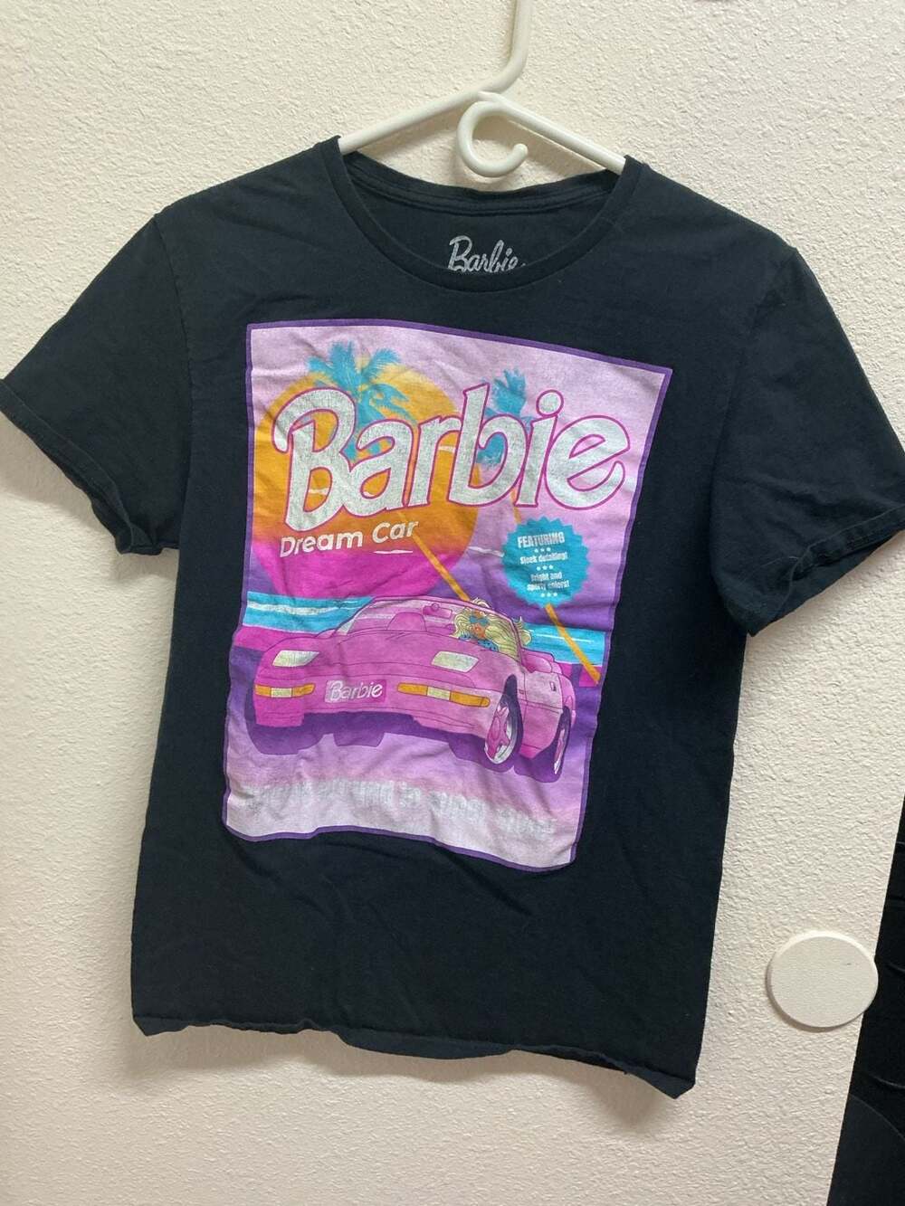 Barbie Dream Car Retro Graphic T-Shirt Black Size Medium